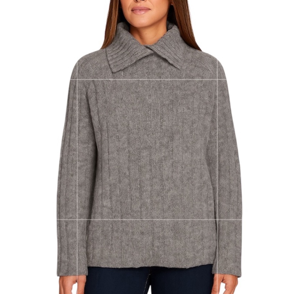 Lita By Ciara Gray Alpaca Wool Blend Collared Ribbed Sweater Size XXL NWOT